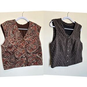 Lot of 2 Handmade Vtg Corduroy Floral Vest Velvet Sz M Paisley Hippie Boho 80s